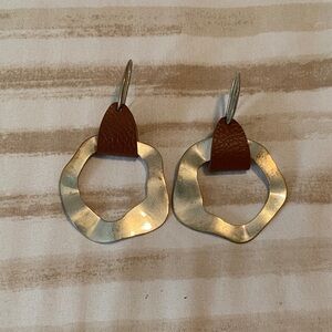 Silver Tone and Brown Hoop Earrings